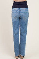 Blue Creased Raw Hem Slim Wide Leg Maternity Jeans
