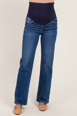 Navy Dark Wash Slim Wide Leg Maternity Jeans
