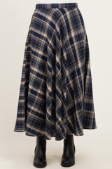 Navy Plaid A-Line Maxi Skirt