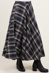Navy Plaid A-Line Maxi Skirt