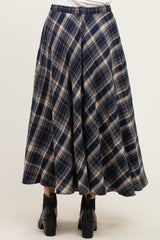 Navy Plaid A-Line Maxi Skirt