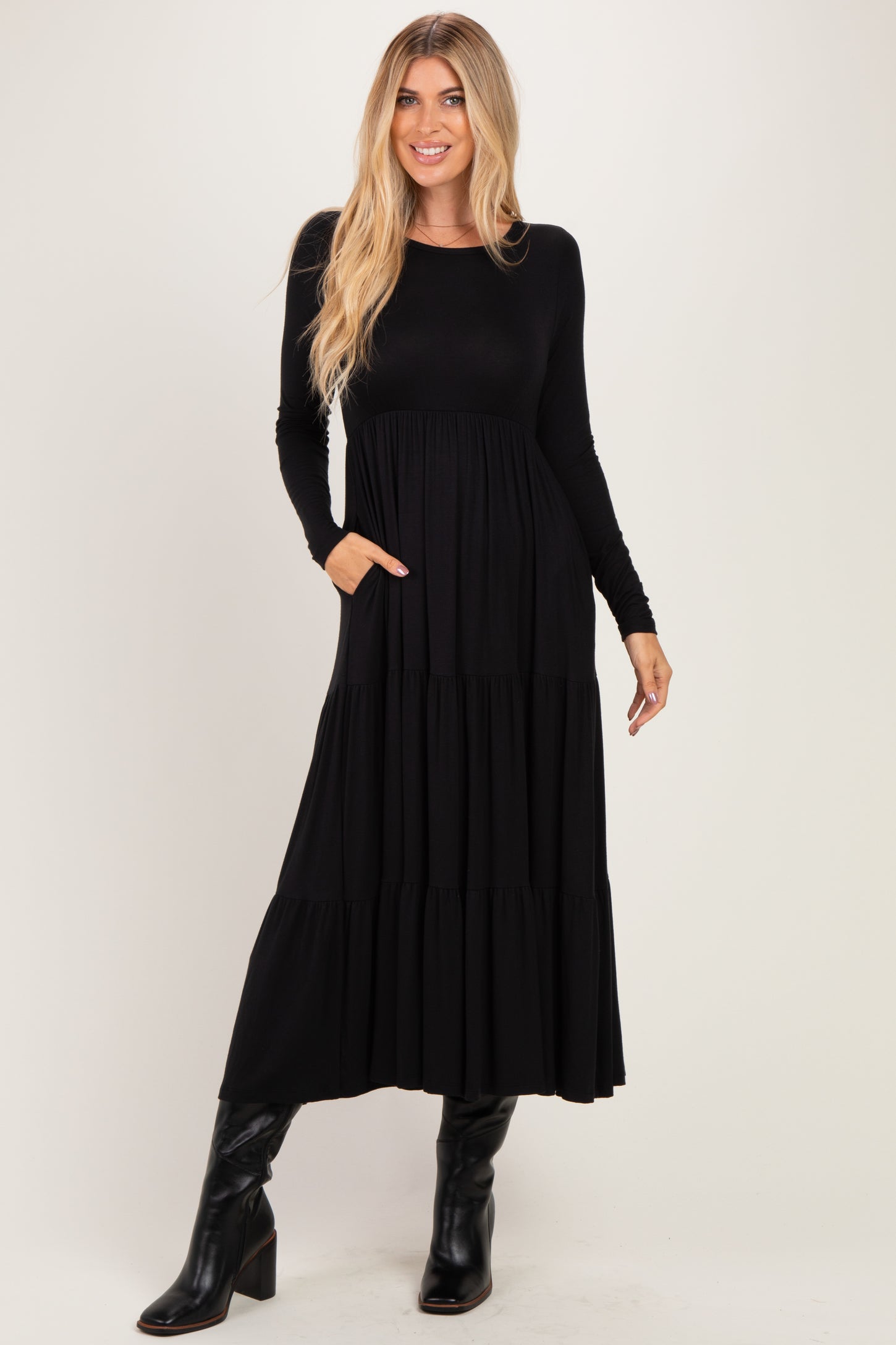Black Long Sleeve Maternity Maxi Dress