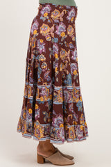 Cocoa Floral Smocked Waistband Tiered Maternity Maxi Skirt