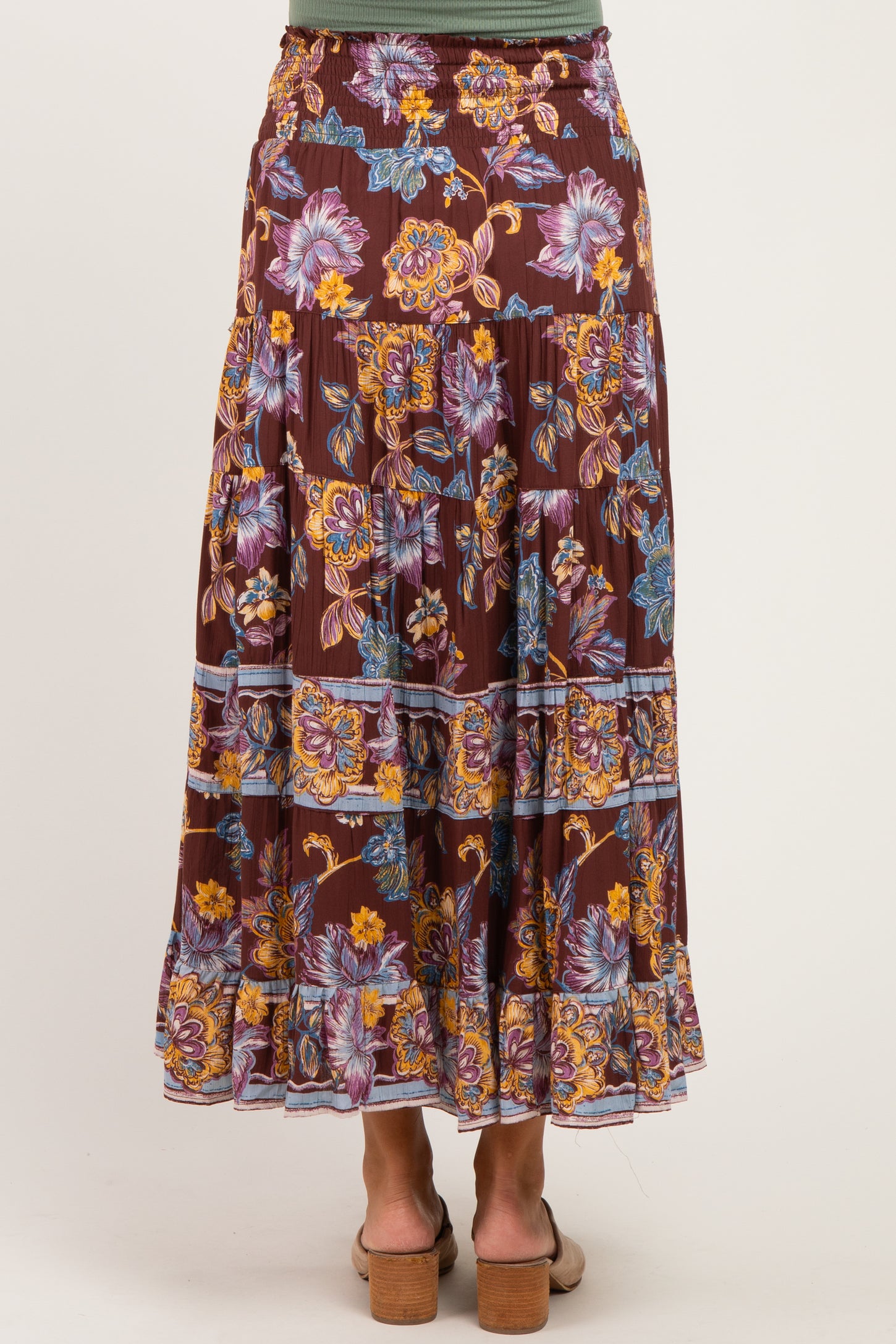 Cocoa Floral Smocked Waistband Tiered Maternity Maxi Skirt
