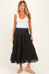 Black Polka Dot Tiered Maternity Maxi Skirt