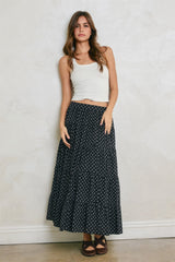 Black Polka Dot Tiered Maternity Maxi Skirt