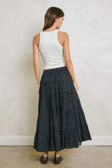 Black Polka Dot Tiered Maxi Skirt