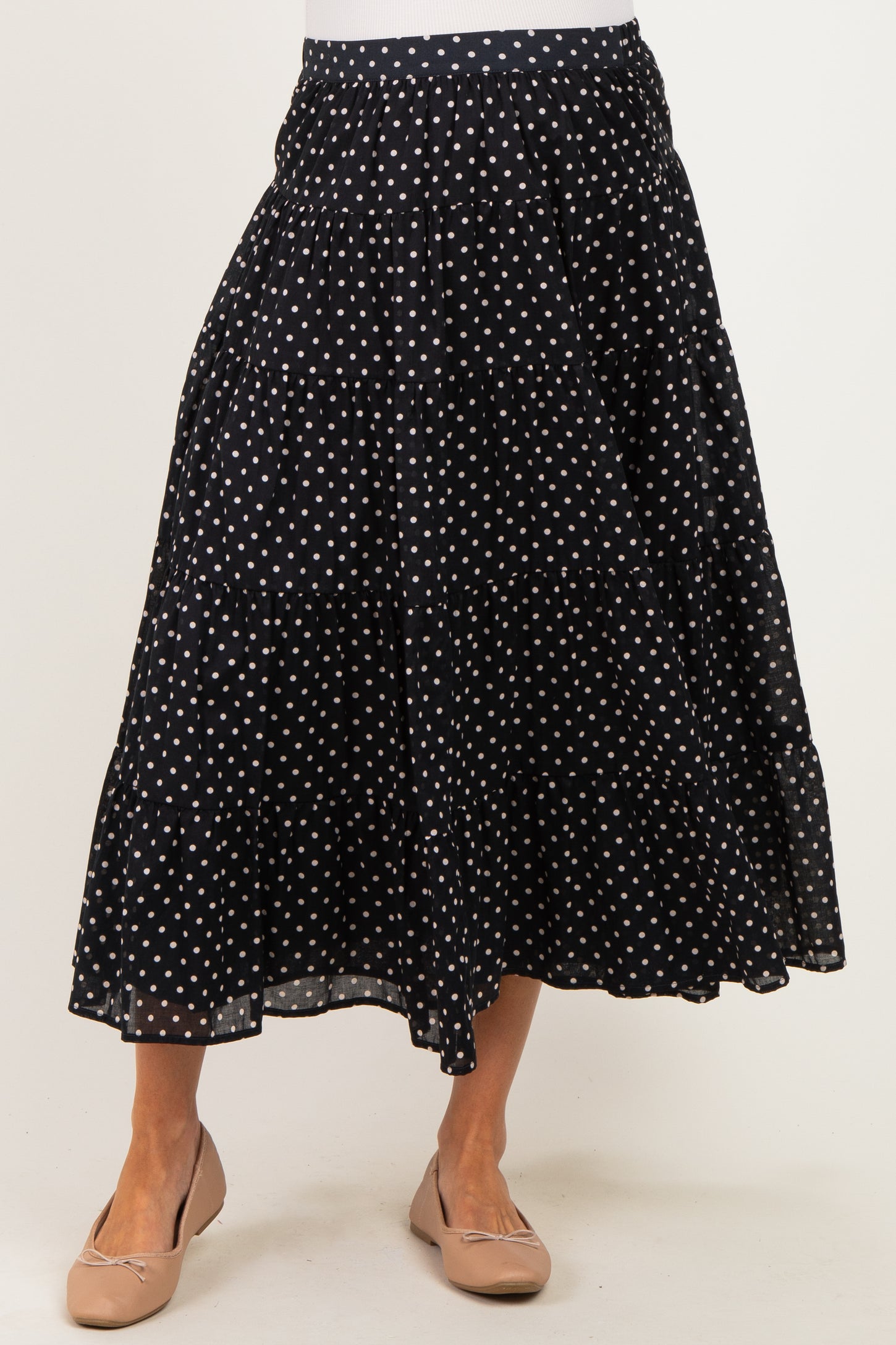 Black Polka Dot Tiered Maternity Maxi Skirt