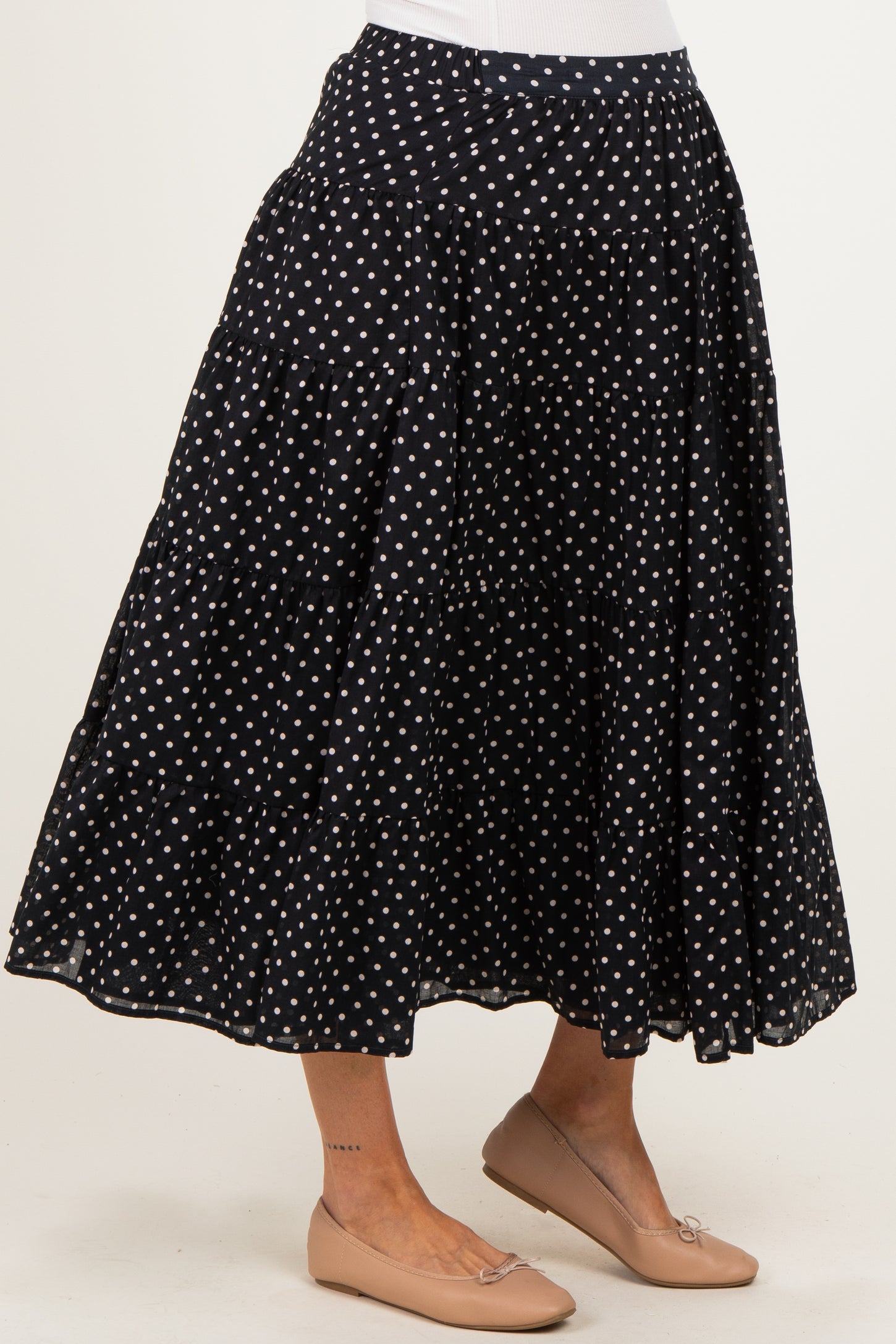 Black Polka Dot Tiered Maternity Maxi Skirt