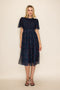 Dark Navy Floral Mesh Smocked Midi Dress