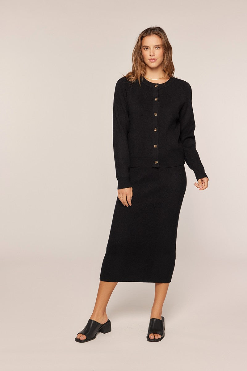 Black Ribbed Sweater Midi Skirt