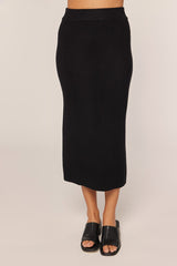 Black Ribbed Sweater Midi Skirt