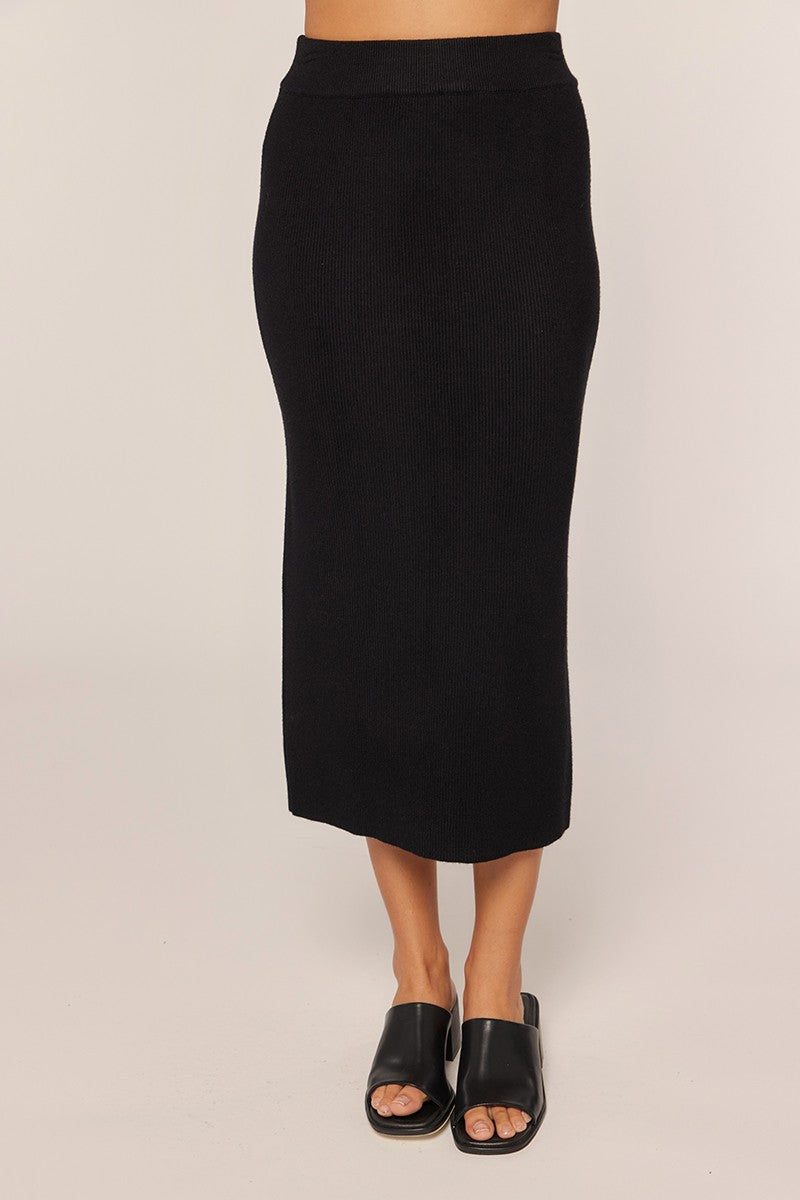 Black Ribbed Sweater Maternity Midi Skirt
