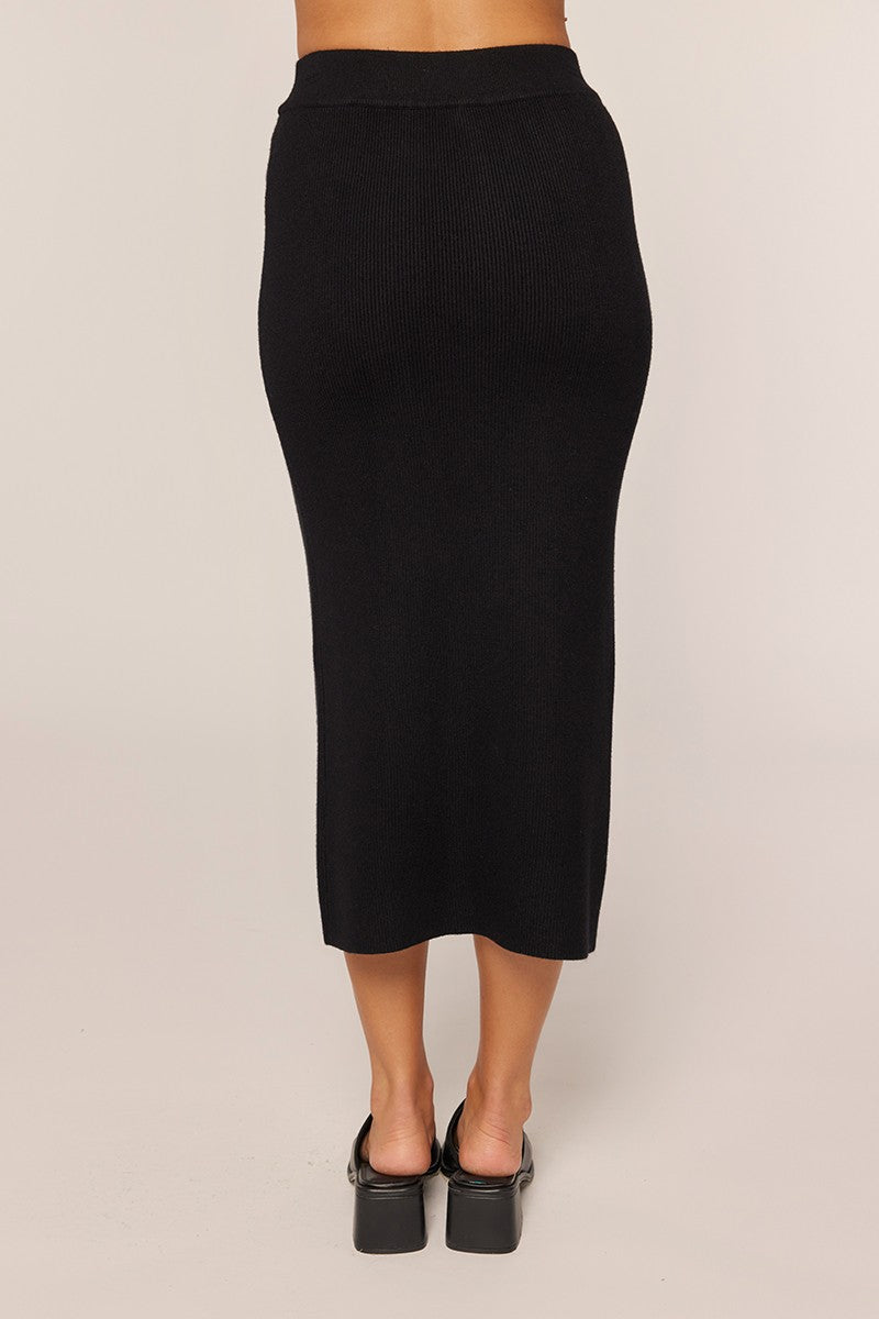 Black Ribbed Sweater Midi Skirt