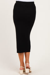 Black Ribbed Sweater Maternity Midi Skirt