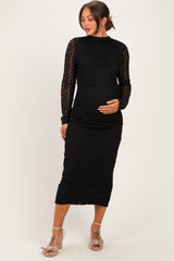 Black Fitted Lace Maternity Midi Dress