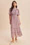 Dusty Rose Ruffle Floral Print Maxi Dress