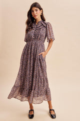 Midnight Ruffle Floral Print Maternity Maxi Dress