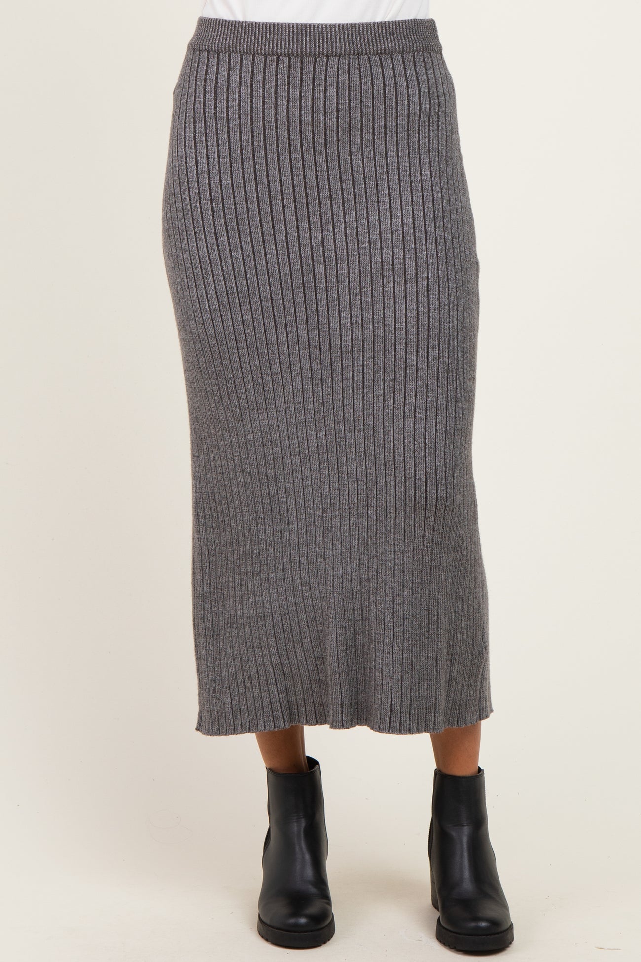 Charcoal Two Tone Ribbed Sweater Midi Skirt