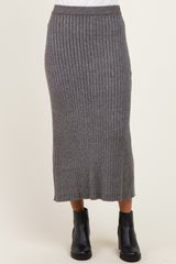 Charcoal Two Tone Ribbed Sweater Midi Skirt