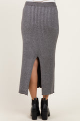 Charcoal Two Tone Ribbed Sweater Midi Skirt