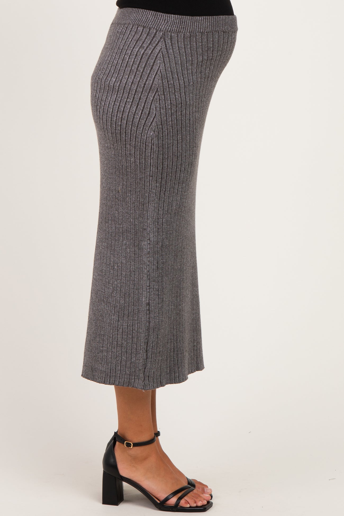 Charcoal Two Tone Ribbed Sweater Maternity Midi Skirt
