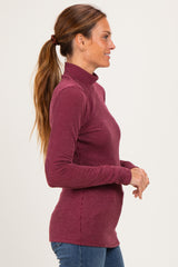 Burgundy Ribbed Fitted Mock Neck Long Sleeve Top