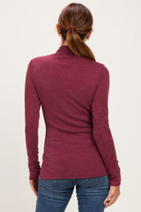 Burgundy Ribbed Fitted Mock Neck Long Sleeve Top