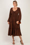 Brown Tiered Long Sleeve V-Neck Maxi Dress