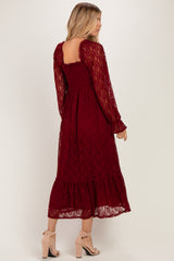 Burgundy Sweetheart Lace Long Sleeve Maxi Dress