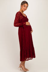 Burgundy Sweetheart Lace Long Sleeve Maternity Maxi Dress