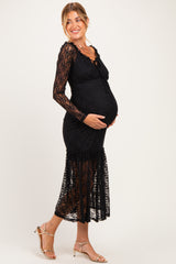 Black Off Shoulder Long Sleeve Boho Maternity Maxi Dress