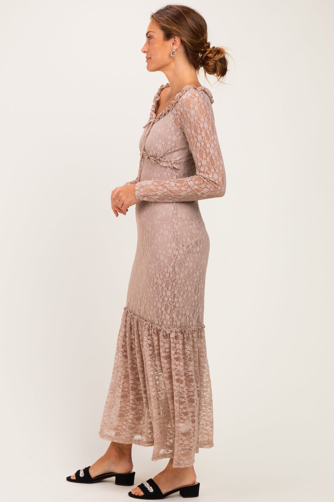 Mocha Off Shoulder Long Sleeve Boho Maxi Dress