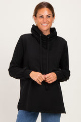 Black Long Sleeve Drawstring Hooded Pullover