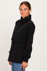 Black Long Sleeve Drawstring Hooded Pullover