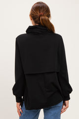 Black Long Sleeve Drawstring Hooded Pullover