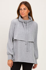 Gray Long Sleeve Drawstring Hooded Pullover