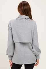 Gray Long Sleeve Drawstring Hooded Pullover