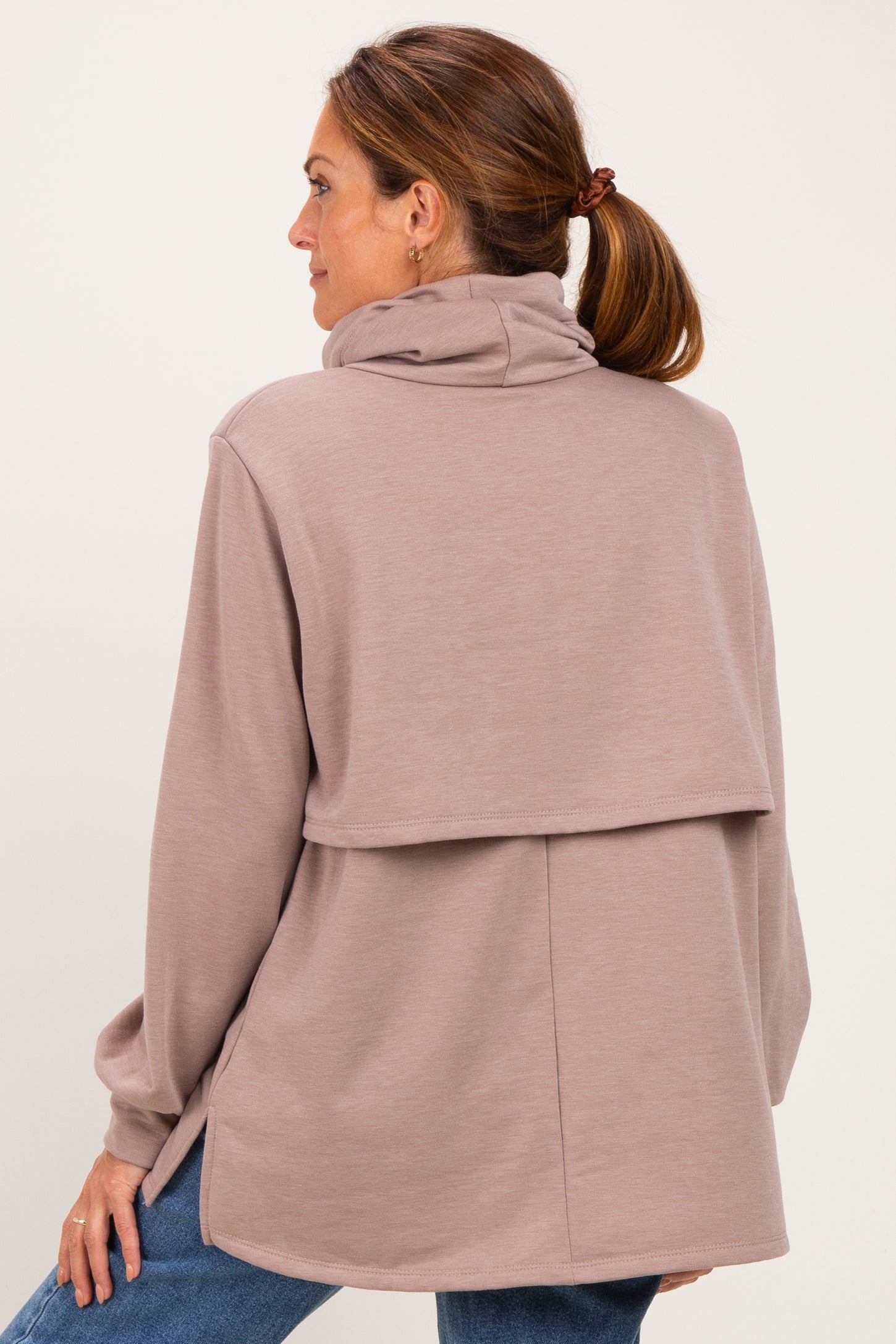 Mocha Long Sleeve Drawstring Hooded Pullover