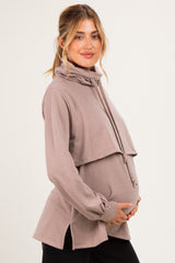 Mocha Long Sleeve Drawstring Hooded Maternity Pullover