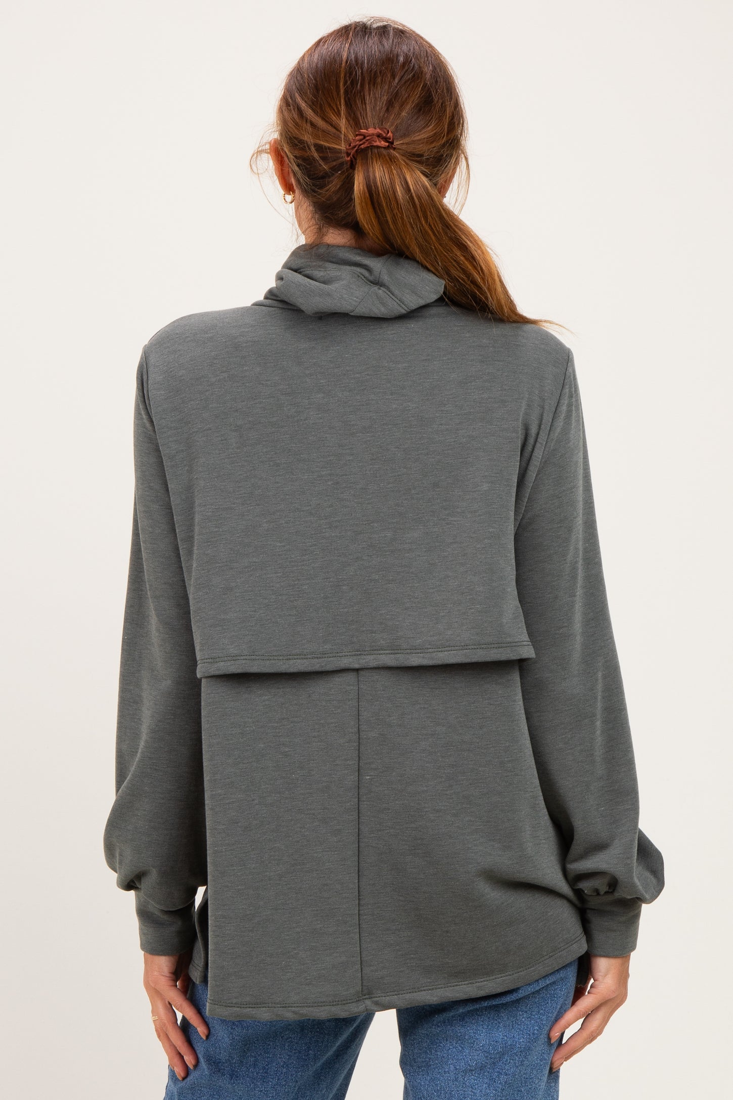Olive Long Sleeve Drawstring Hooded Pullover