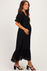 Black Floral Lace Square Neck Maternity Maxi Dress