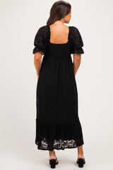 Black Floral Lace Square Neck Maternity Maxi Dress