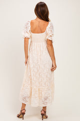 Beige Lace Square Neck Maxi Dress