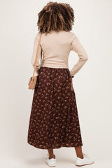 Mocha Floral Sweater Contrast Maternity Midi Dress
