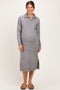 Grey Half-Zip Collar Side Slit Maternity Midi Sweater Dress
