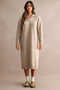Light Mocha Half-Zip Collar Side Slit Midi Sweater Dress
