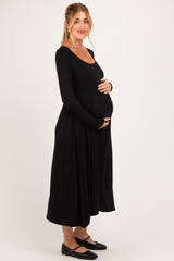 Black Long Sleeve Scoop Neck Maternity Maxi Dress