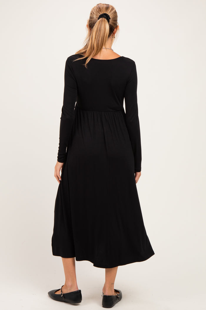 Black Long Sleeve Scoop Neck Maternity Maxi Dress