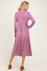 Mauve Lavender Long Sleeve Scoop Neck Maxi Dress